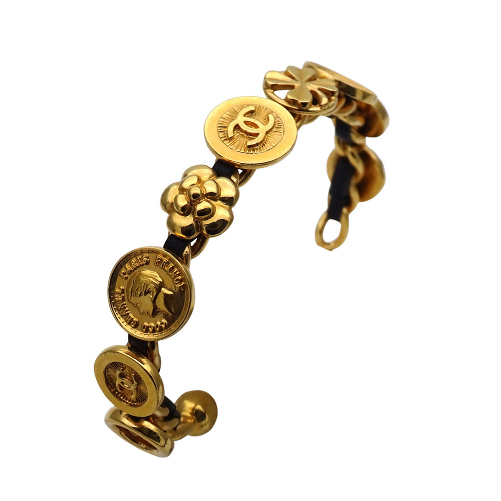 Chanel Bangle for Women - Brand Icon Gold and Black Camellia Coco Mark Flower